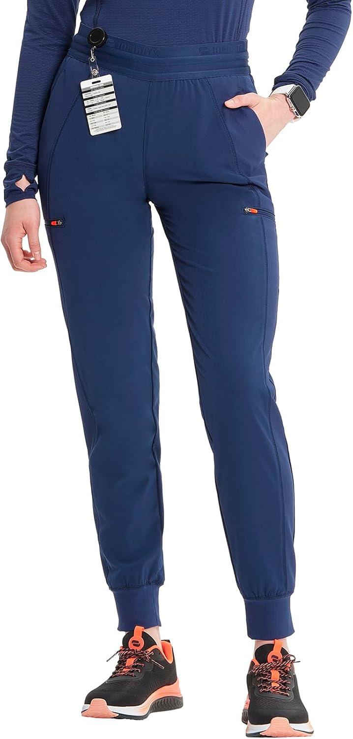 imageCherokee Infinity Womens PullOn Scrub Jogger Pants Mid Rise Bottoms 4 Pockets Elastic Waist Interior Drawstring IN122ANavy