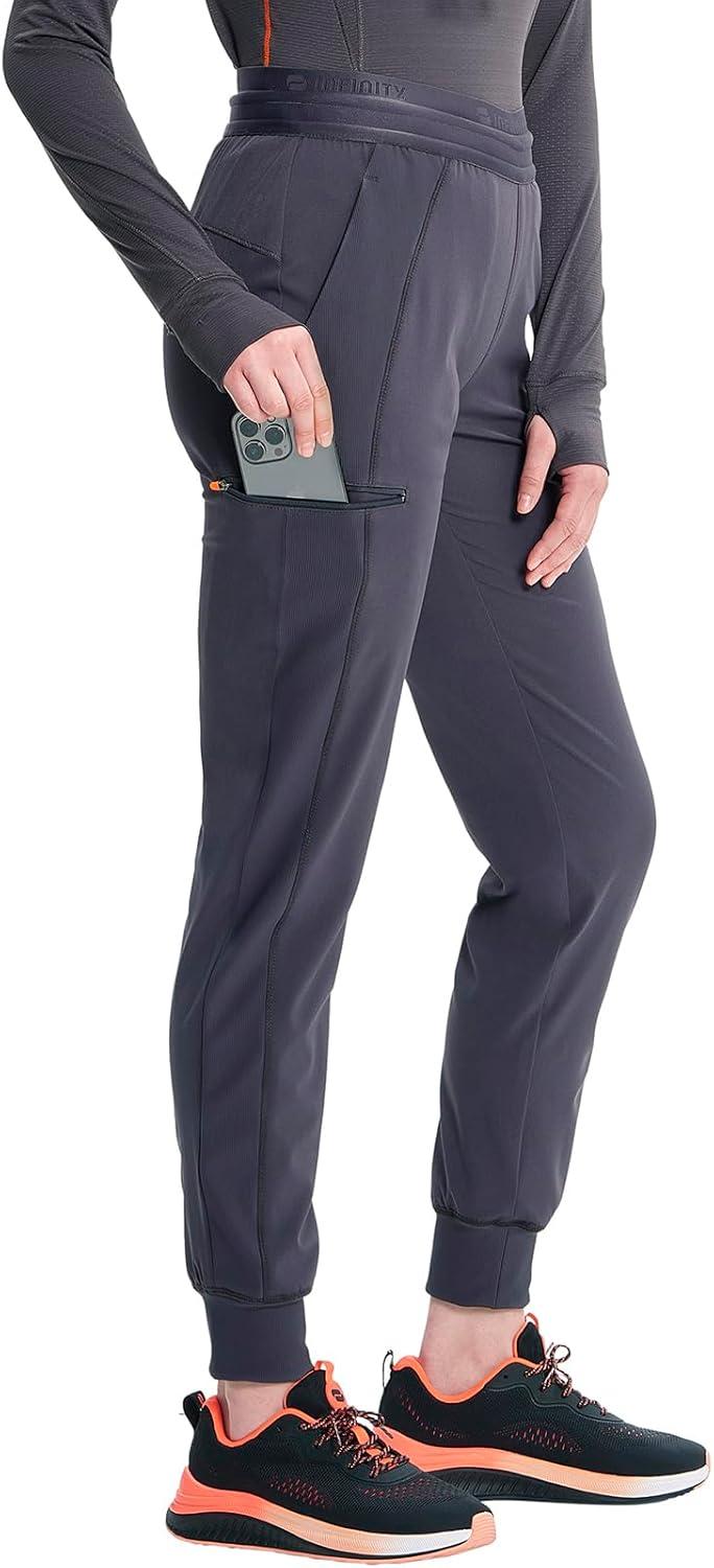 imageCherokee Infinity Womens PullOn Scrub Jogger Pants Mid Rise Bottoms 4 Pockets Elastic Waist Interior Drawstring IN122APewter