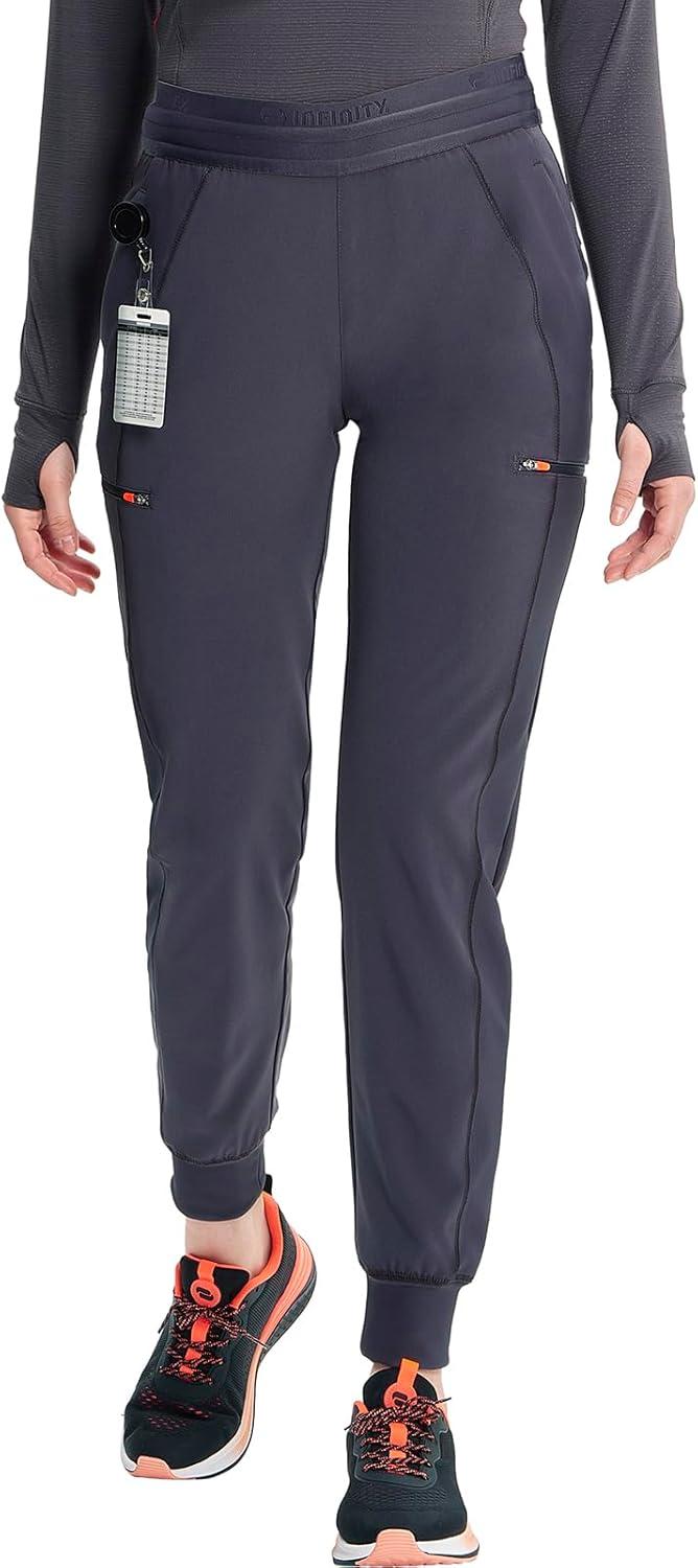 imageCherokee Infinity Womens PullOn Scrub Jogger Pants Mid Rise Bottoms 4 Pockets Elastic Waist Interior Drawstring IN122APewter