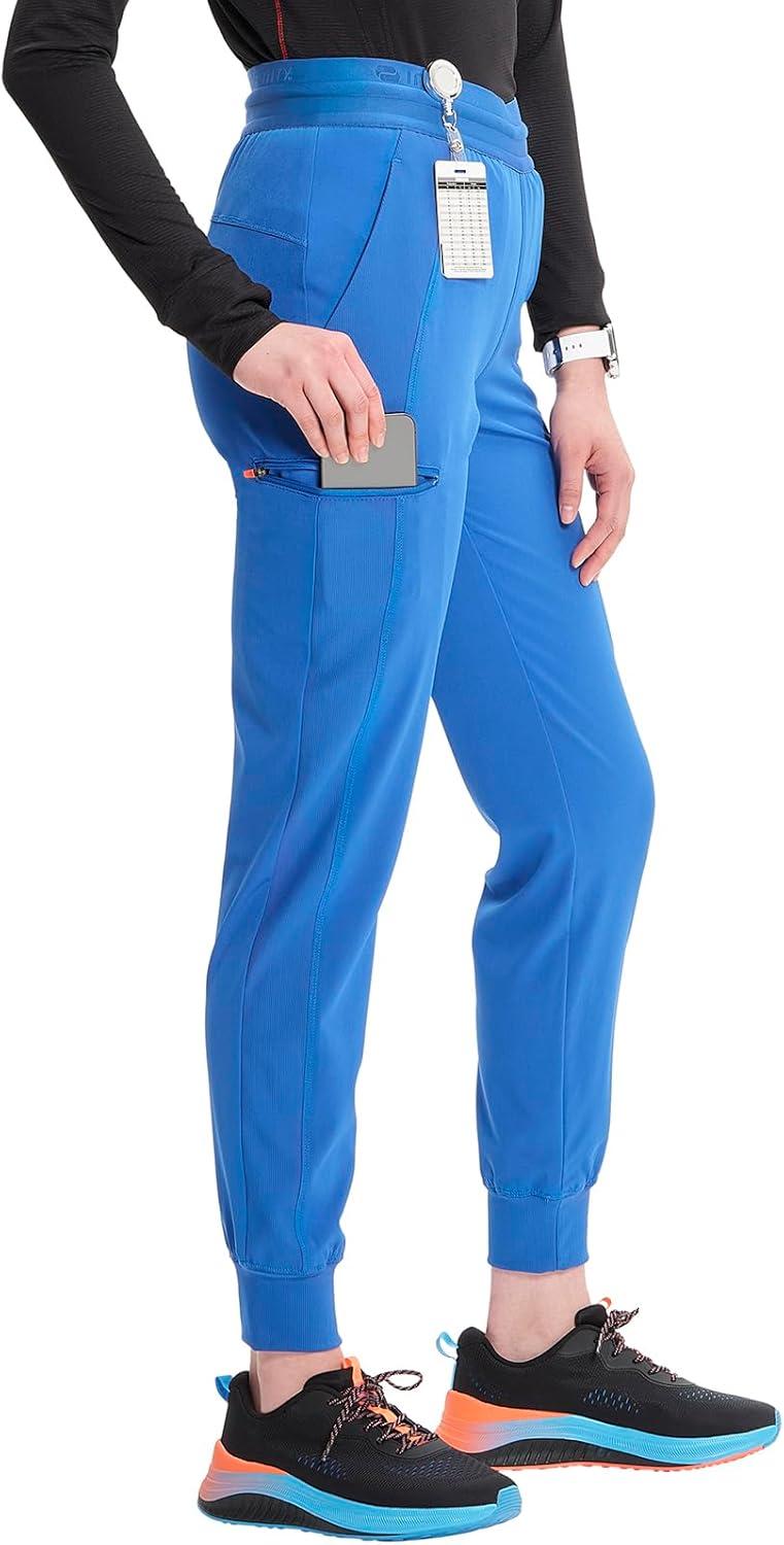 imageCherokee Infinity Womens PullOn Scrub Jogger Pants Mid Rise Bottoms 4 Pockets Elastic Waist Interior Drawstring IN122ARoyal