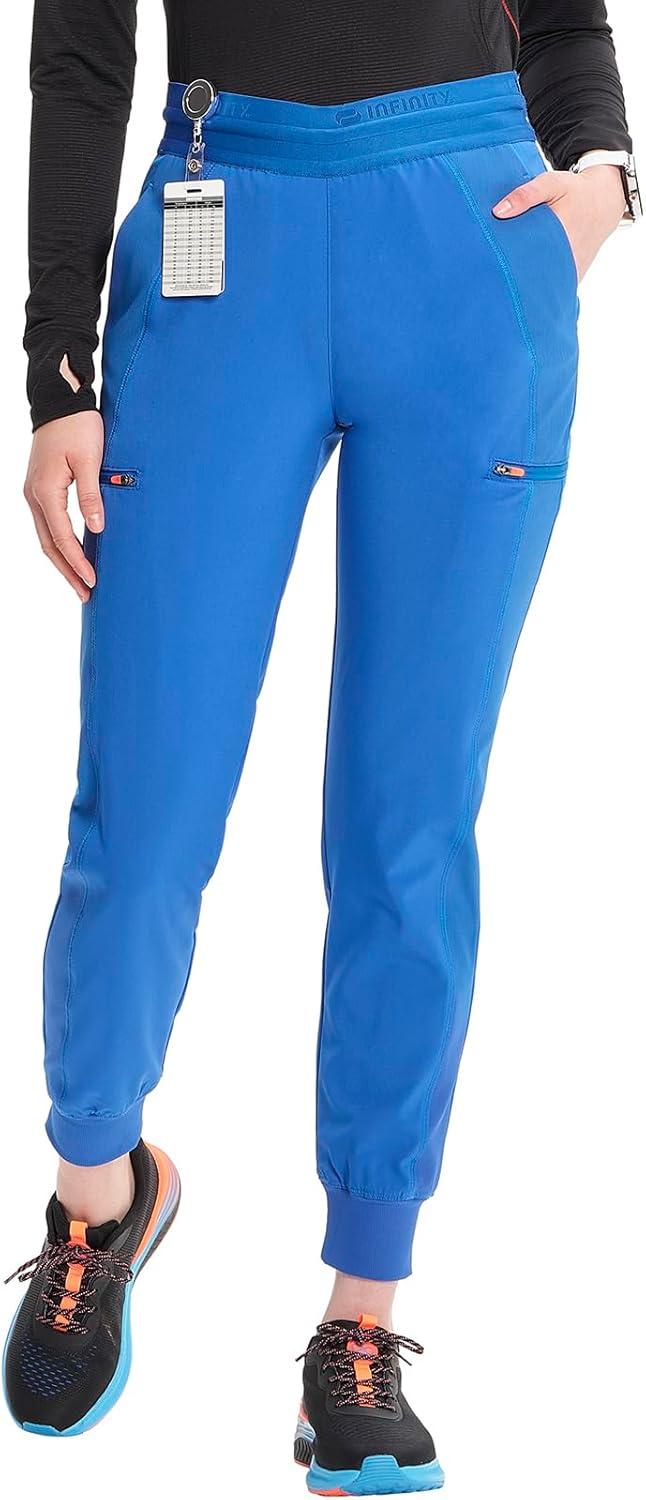 imageCherokee Infinity Womens PullOn Scrub Jogger Pants Mid Rise Bottoms 4 Pockets Elastic Waist Interior Drawstring IN122ARoyal