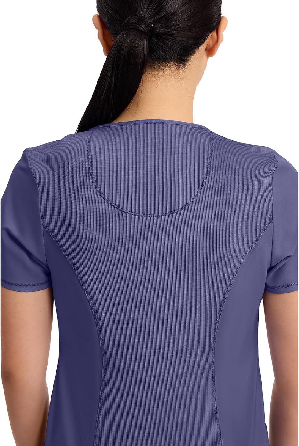 imageCherokee Infinity Womens Round Neck Scrub Top Contemporary Fit 3 Pockets RibKnit Panels 360 Stretch 2624AGrape