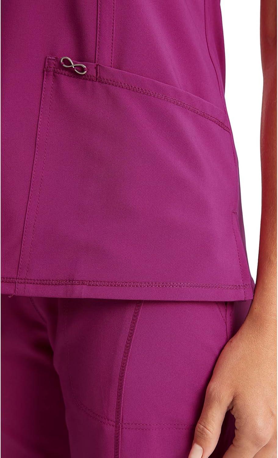 imageCherokee Infinity Womens Round Neck Scrub Top Contemporary Fit 3 Pockets RibKnit Panels 360 Stretch 2624AOrchid Flower