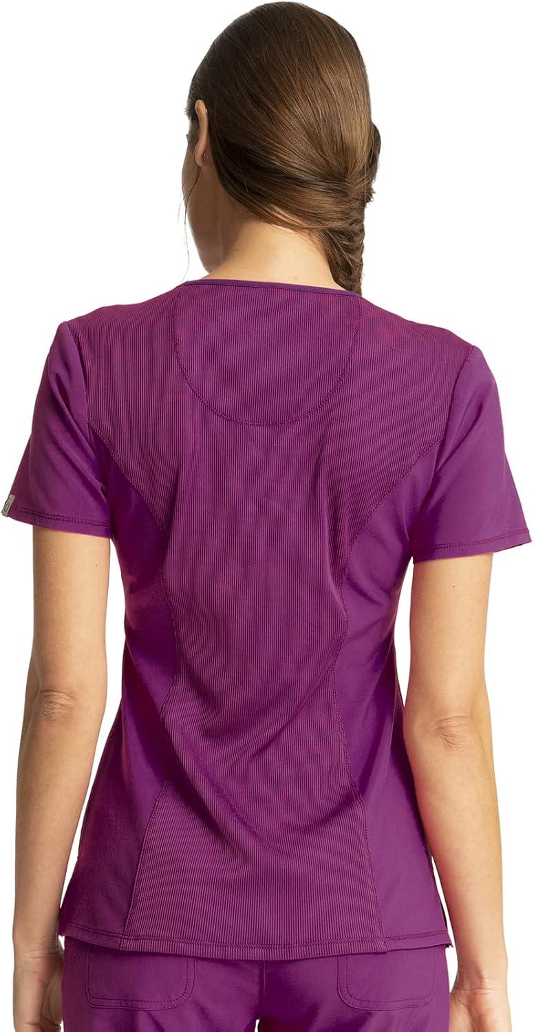 imageCherokee Infinity Womens Round Neck Scrub Top Contemporary Fit 3 Pockets RibKnit Panels 360 Stretch 2624AOrchid Flower