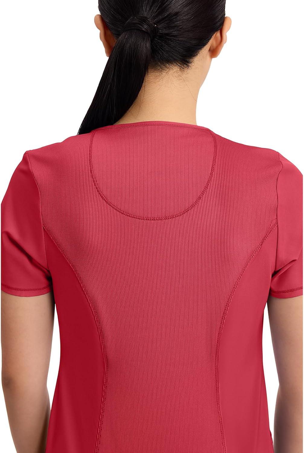 imageCherokee Infinity Womens Round Neck Scrub Top Contemporary Fit 3 Pockets RibKnit Panels 360 Stretch 2624ARed