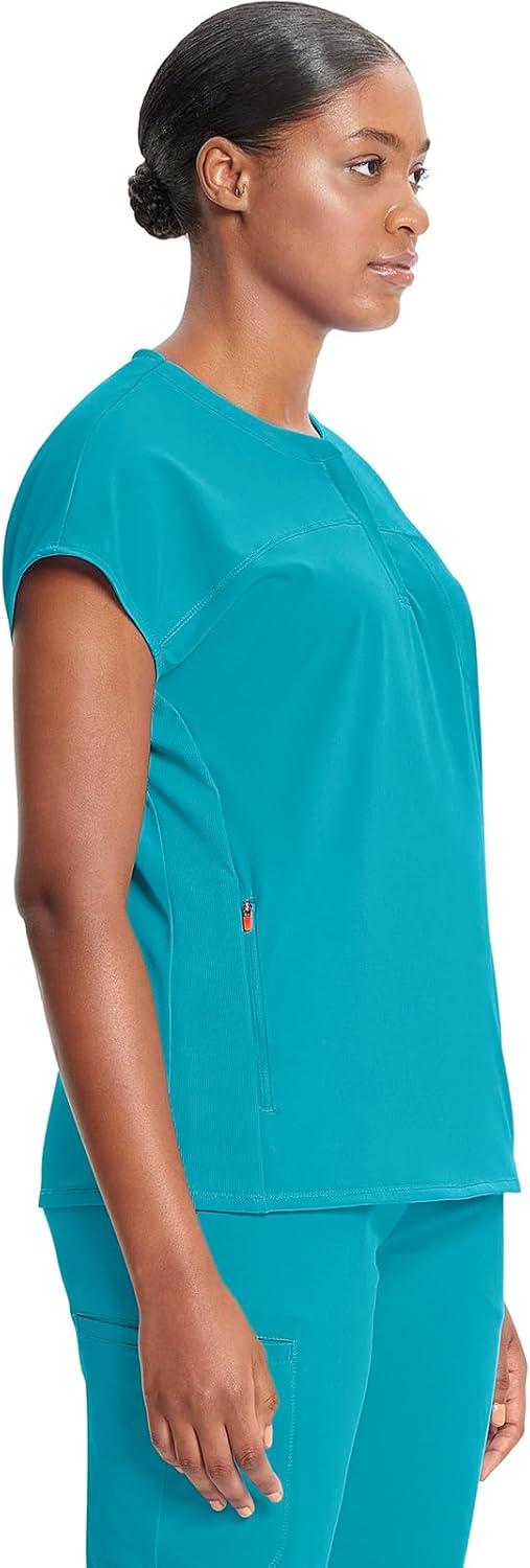 imageCherokee Infinity Womens Round Neck Scrub Top Partial Zip Covered Placket 3 Zip Pockets PROTX2 Technology IN622AAquaturque