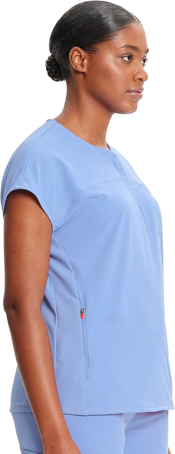 imageCherokee Infinity Womens Round Neck Scrub Top Partial Zip Covered Placket 3 Zip Pockets PROTX2 Technology IN622ACiel