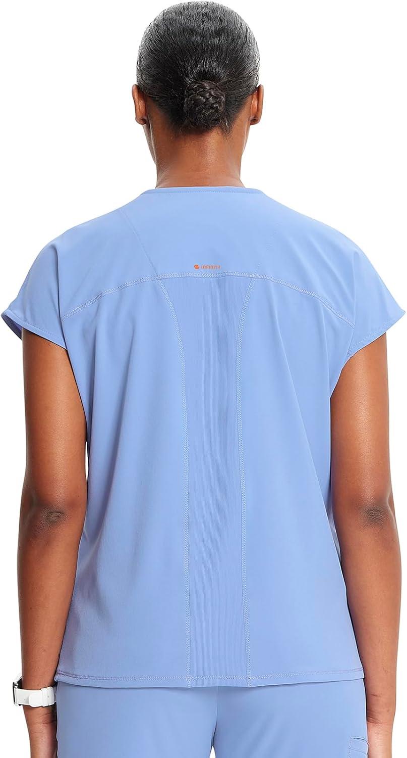 imageCherokee Infinity Womens Round Neck Scrub Top Partial Zip Covered Placket 3 Zip Pockets PROTX2 Technology IN622ACiel