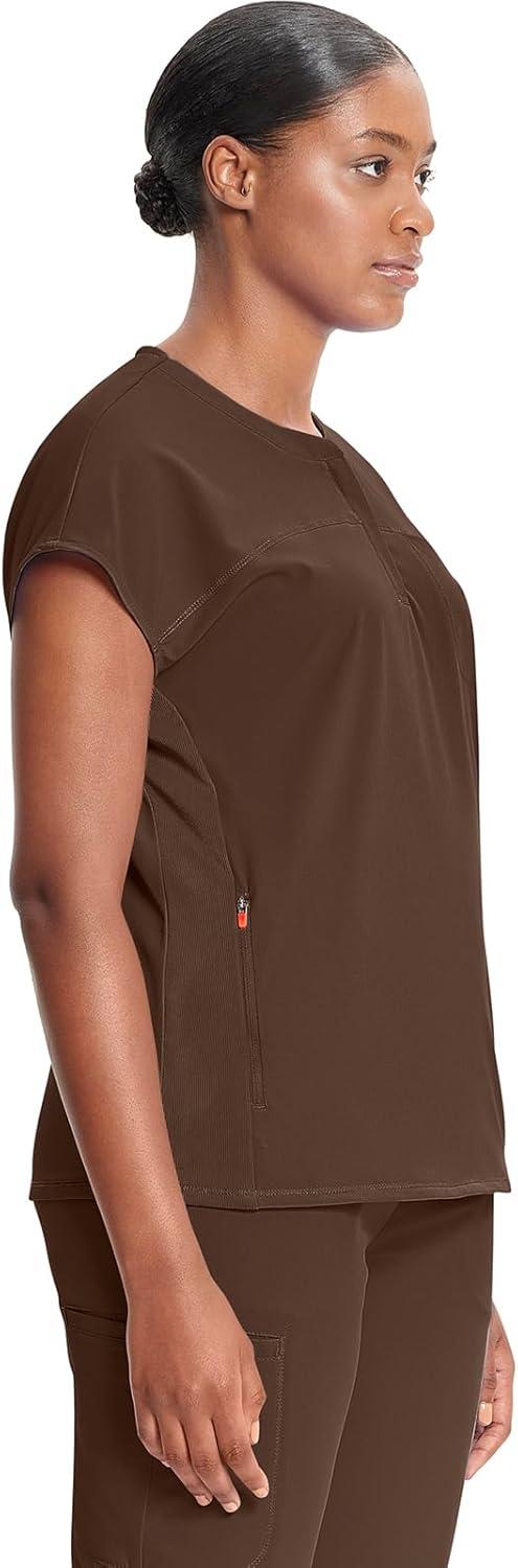 imageCherokee Infinity Womens Round Neck Scrub Top Partial Zip Covered Placket 3 Zip Pockets PROTX2 Technology IN622AEspresso Express