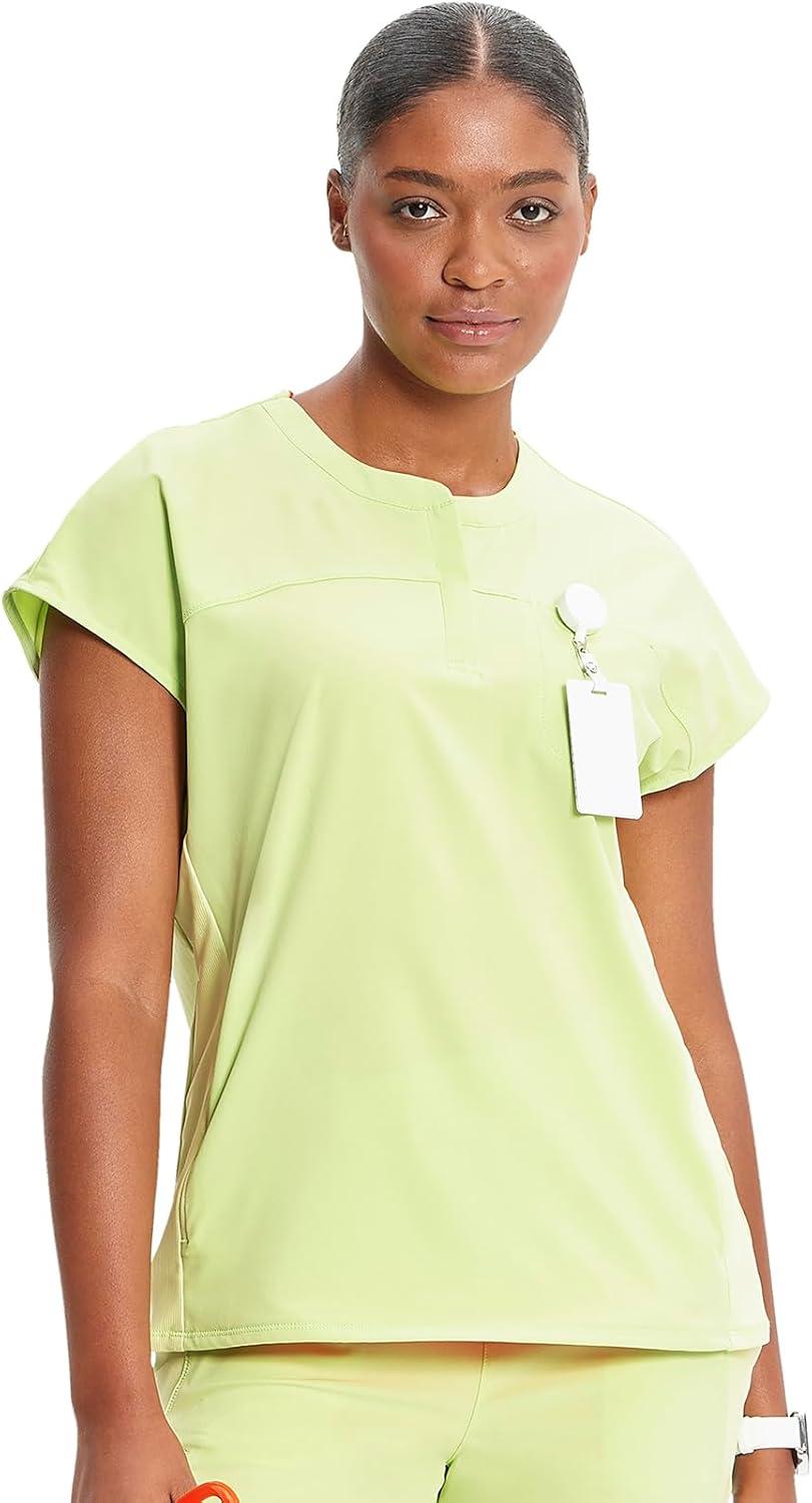 imageCherokee Infinity Womens Round Neck Scrub Top Partial Zip Covered Placket 3 Zip Pockets PROTX2 Technology IN622AGreen Energy