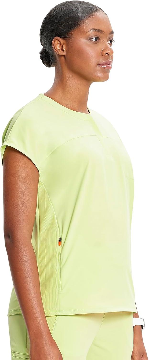 imageCherokee Infinity Womens Round Neck Scrub Top Partial Zip Covered Placket 3 Zip Pockets PROTX2 Technology IN622AGreen Energy