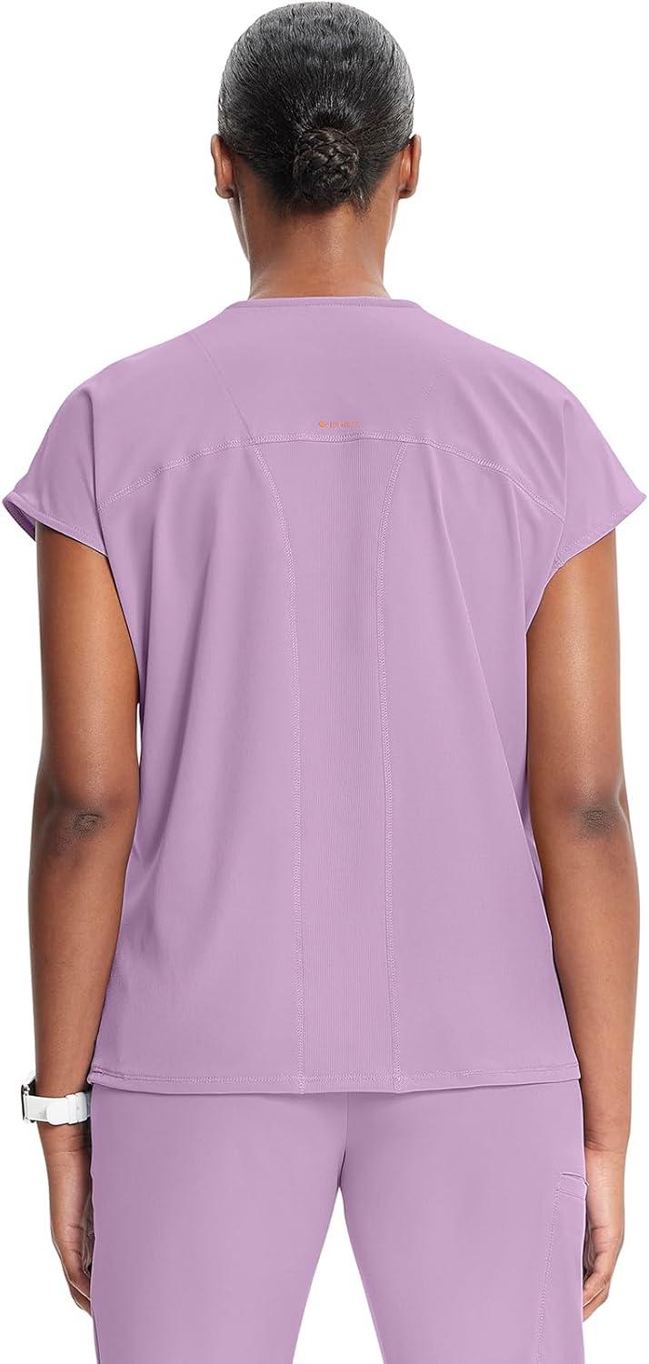 imageCherokee Infinity Womens Round Neck Scrub Top Partial Zip Covered Placket 3 Zip Pockets PROTX2 Technology IN622ALivewire Lilac