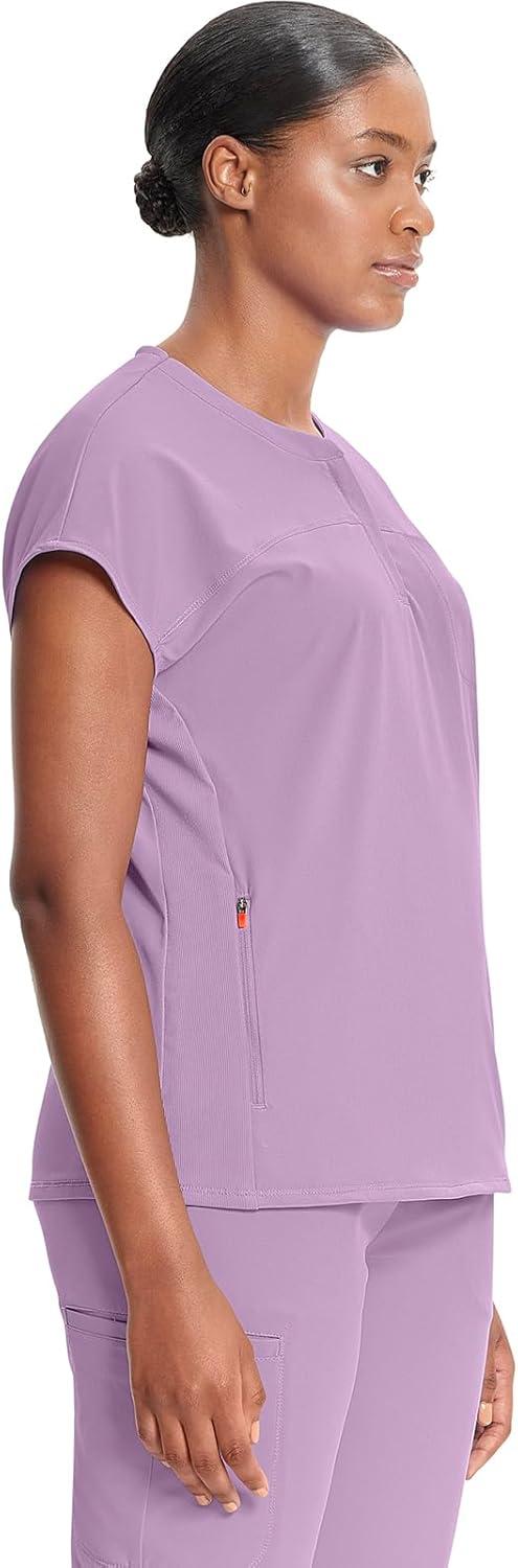 imageCherokee Infinity Womens Round Neck Scrub Top Partial Zip Covered Placket 3 Zip Pockets PROTX2 Technology IN622ALivewire Lilac
