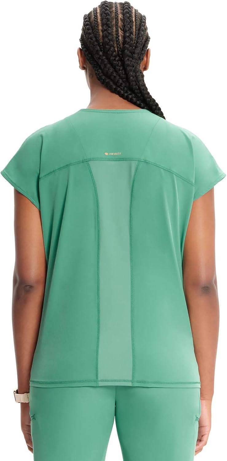 imageCherokee Infinity Womens Round Neck Scrub Top Partial Zip Covered Placket 3 Zip Pockets PROTX2 Technology IN622AMatcha Latte