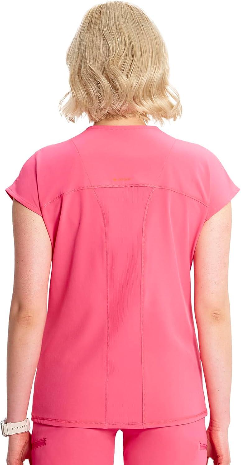 imageCherokee Infinity Womens Round Neck Scrub Top Partial Zip Covered Placket 3 Zip Pockets PROTX2 Technology IN622APower Pink