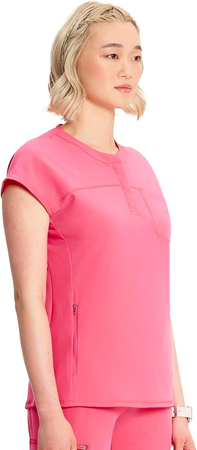 imageCherokee Infinity Womens Round Neck Scrub Top Partial Zip Covered Placket 3 Zip Pockets PROTX2 Technology IN622APower Pink