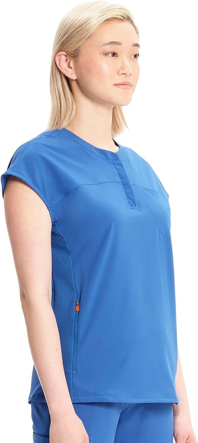imageCherokee Infinity Womens Round Neck Scrub Top Partial Zip Covered Placket 3 Zip Pockets PROTX2 Technology IN622ARoyal