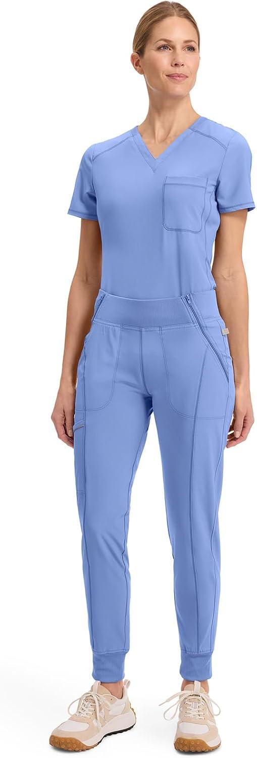 imageCherokee Infinity Womens Scrub Jogger Pants Mid Rise Moisture Wicking WrinkleResistant 360 Stretch 5 Pockets CK110ACiel Blue