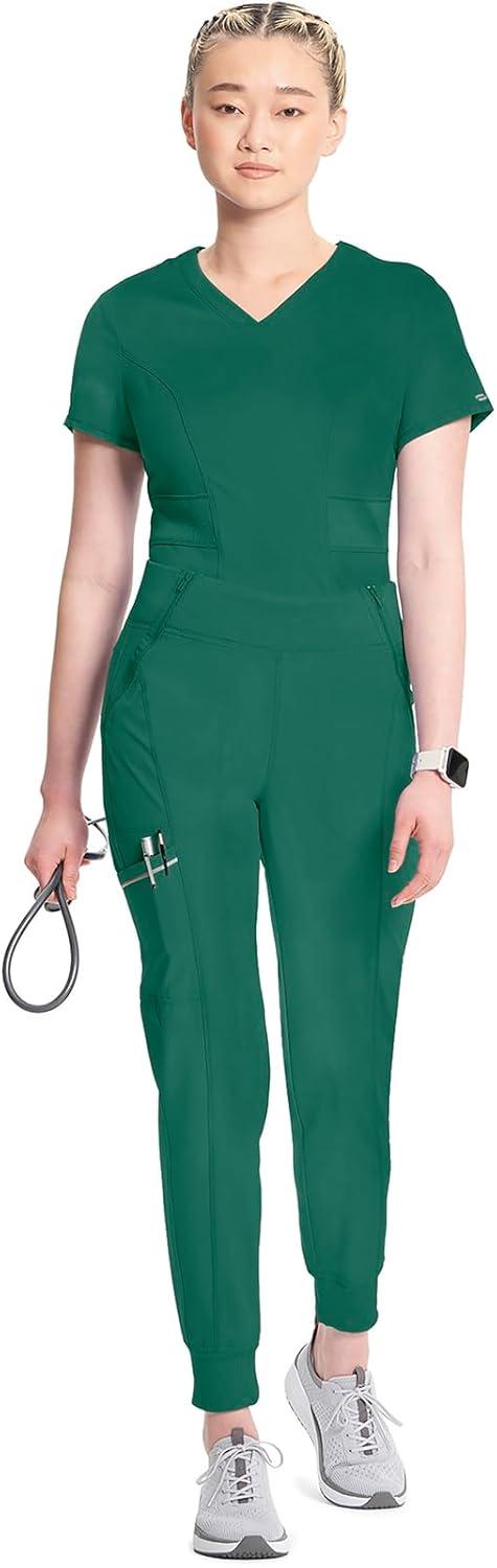 imageCherokee Infinity Womens Scrub Jogger Pants Mid Rise Moisture Wicking WrinkleResistant 360 Stretch 5 Pockets CK110AHunter Green