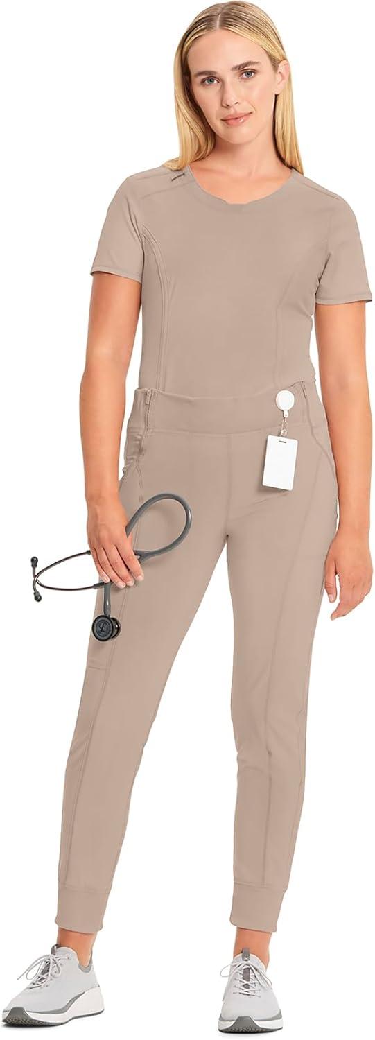 imageCherokee Infinity Womens Scrub Jogger Pants Mid Rise Moisture Wicking WrinkleResistant 360 Stretch 5 Pockets CK110AKhaki