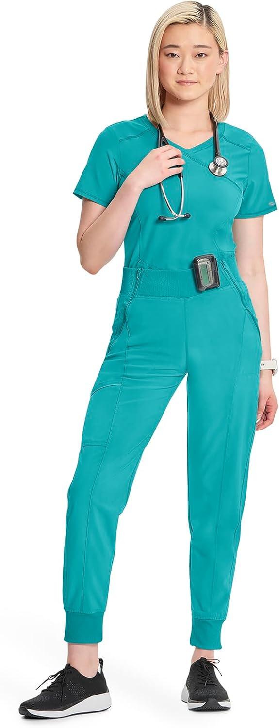 imageCherokee Infinity Womens Scrub Jogger Pants Mid Rise Moisture Wicking WrinkleResistant 360 Stretch 5 Pockets CK110ATeal Blue