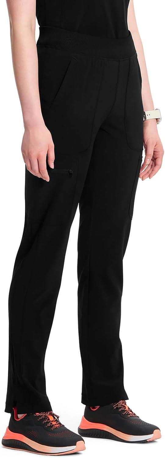 imageCherokee Infinity Womens Scrub Pant Mid Rise Tapered Leg Pullon Bottom with Moisture Wicking amp 360 Stretch Fabric CK065ABlack
