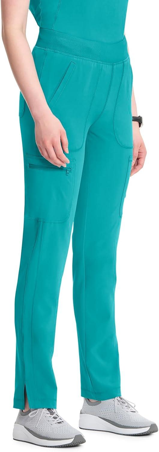imageCherokee Infinity Womens Scrub Pant Mid Rise Tapered Leg Pullon Bottom with Moisture Wicking amp 360 Stretch Fabric CK065ATeal Blue