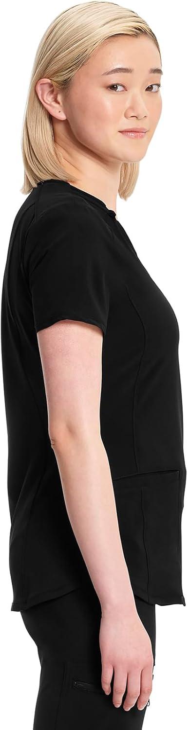 imageCherokee Infinity Womens VNeck Scrub Top Contemporary Fit 2 Pockets RibKnit Insert Side Vents 360 Stretch CK865ABlack