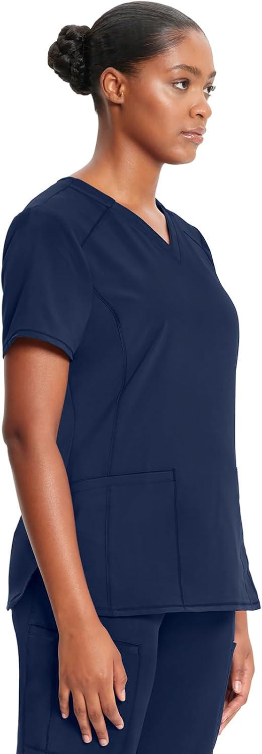imageCherokee Infinity Womens VNeck Scrub Top Contemporary Fit 2 Pockets RibKnit Insert Side Vents 360 Stretch CK865ANavy
