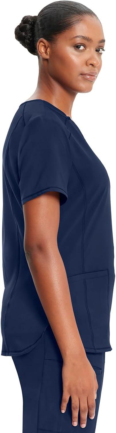 imageCherokee Infinity Womens VNeck Scrub Top Contemporary Fit 2 Pockets RibKnit Insert Side Vents 360 Stretch CK865ANavy