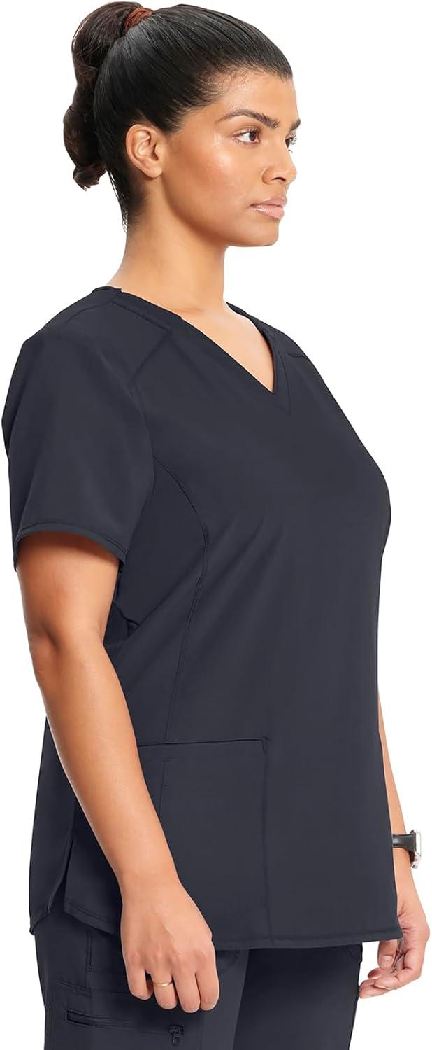 imageCherokee Infinity Womens VNeck Scrub Top Contemporary Fit 2 Pockets RibKnit Insert Side Vents 360 Stretch CK865APewter