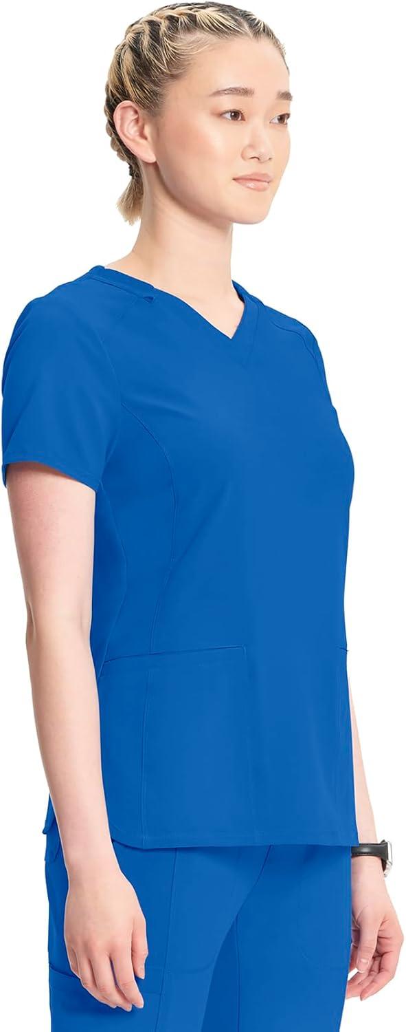 imageCherokee Infinity Womens VNeck Scrub Top Contemporary Fit 2 Pockets RibKnit Insert Side Vents 360 Stretch CK865ARoyal