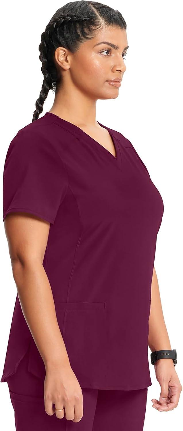imageCherokee Infinity Womens VNeck Scrub Top Contemporary Fit 2 Pockets RibKnit Insert Side Vents 360 Stretch CK865AWine
