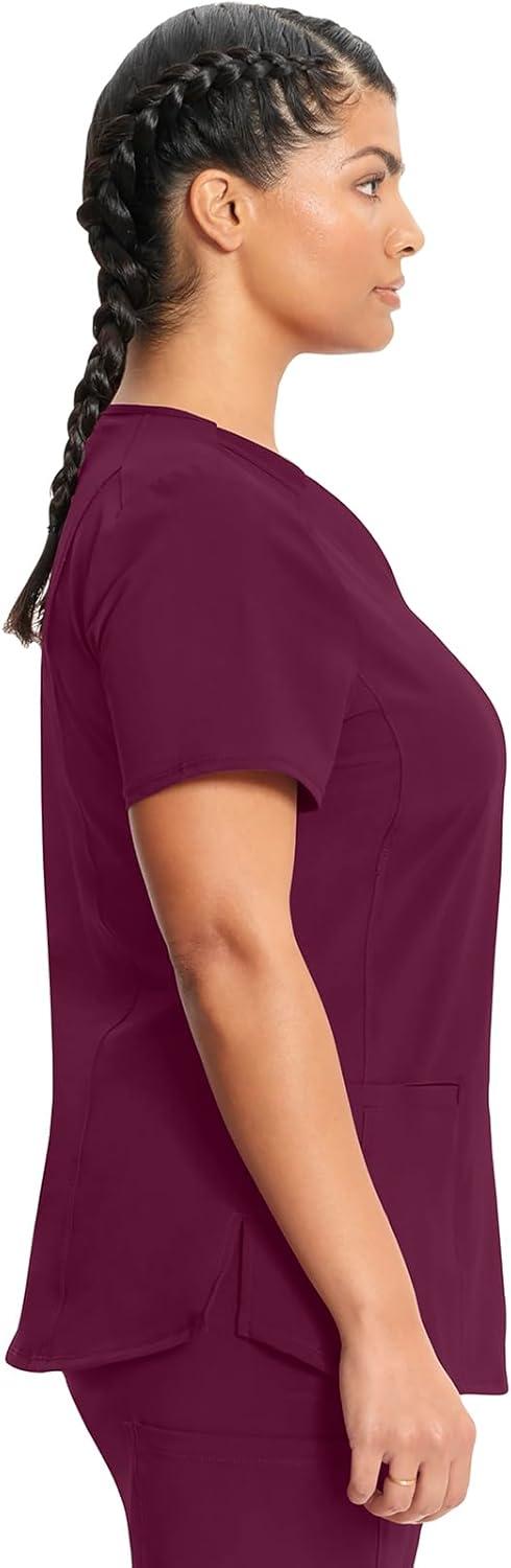 imageCherokee Infinity Womens VNeck Scrub Top Contemporary Fit 2 Pockets RibKnit Insert Side Vents 360 Stretch CK865AWine