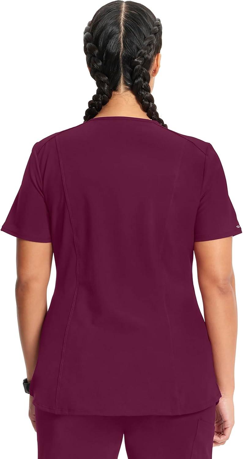 imageCherokee Infinity Womens VNeck Scrub Top Contemporary Fit 2 Pockets RibKnit Insert Side Vents 360 Stretch CK865AWine