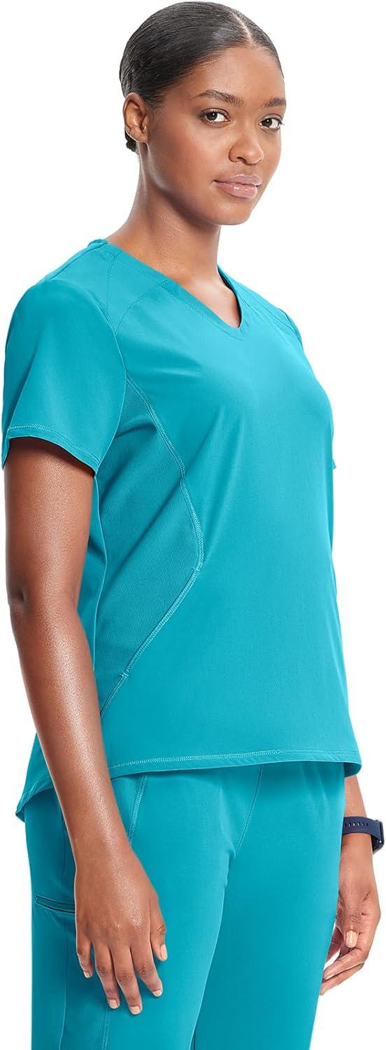 imageCherokee Infinity Womens VNeck Scrub Top Kangaroo Pocket HighLow Hem RibKnit Panels amp PROTX2 Technology IN620AAquaturque