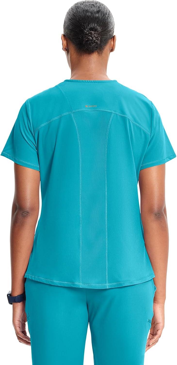 imageCherokee Infinity Womens VNeck Scrub Top Kangaroo Pocket HighLow Hem RibKnit Panels amp PROTX2 Technology IN620AAquaturque