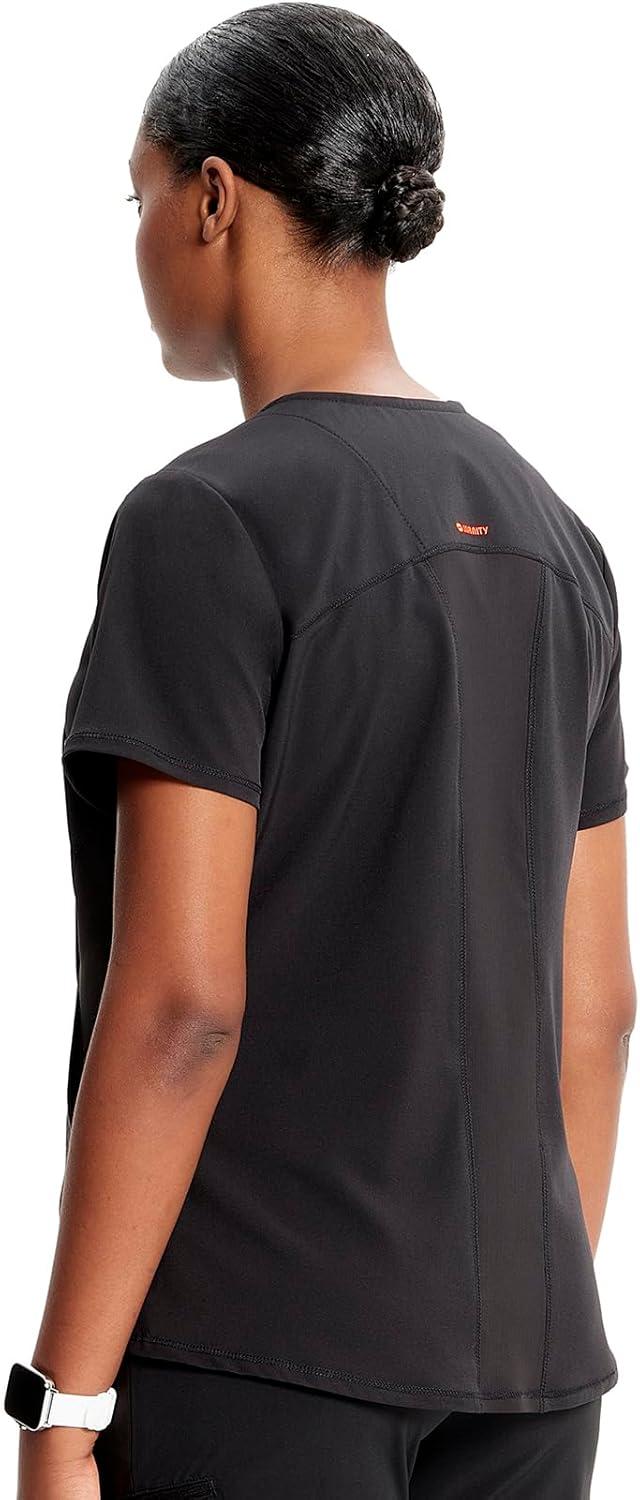 imageCherokee Infinity Womens VNeck Scrub Top Kangaroo Pocket HighLow Hem RibKnit Panels amp PROTX2 Technology IN620ABlack