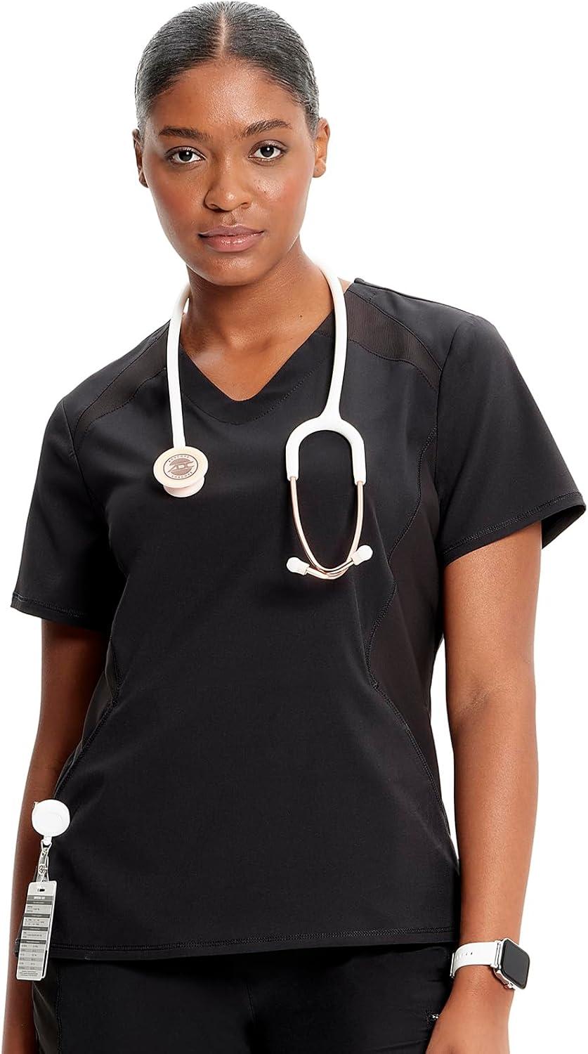 imageCherokee Infinity Womens VNeck Scrub Top Kangaroo Pocket HighLow Hem RibKnit Panels amp PROTX2 Technology IN620ABlack
