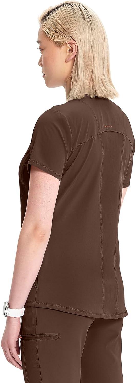 imageCherokee Infinity Womens VNeck Scrub Top Kangaroo Pocket HighLow Hem RibKnit Panels amp PROTX2 Technology IN620AEspresso Express
