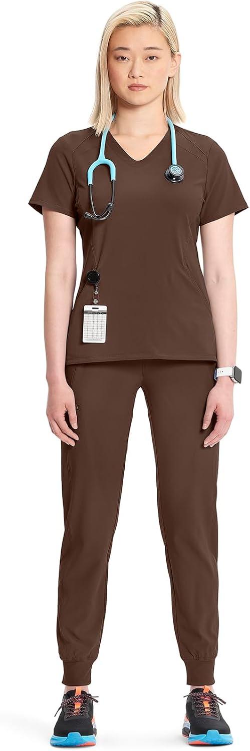 imageCherokee Infinity Womens VNeck Scrub Top Kangaroo Pocket HighLow Hem RibKnit Panels amp PROTX2 Technology IN620AEspresso Express