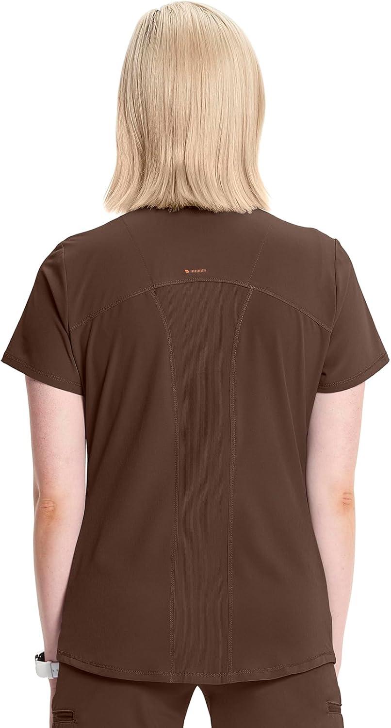 imageCherokee Infinity Womens VNeck Scrub Top Kangaroo Pocket HighLow Hem RibKnit Panels amp PROTX2 Technology IN620AEspresso Express