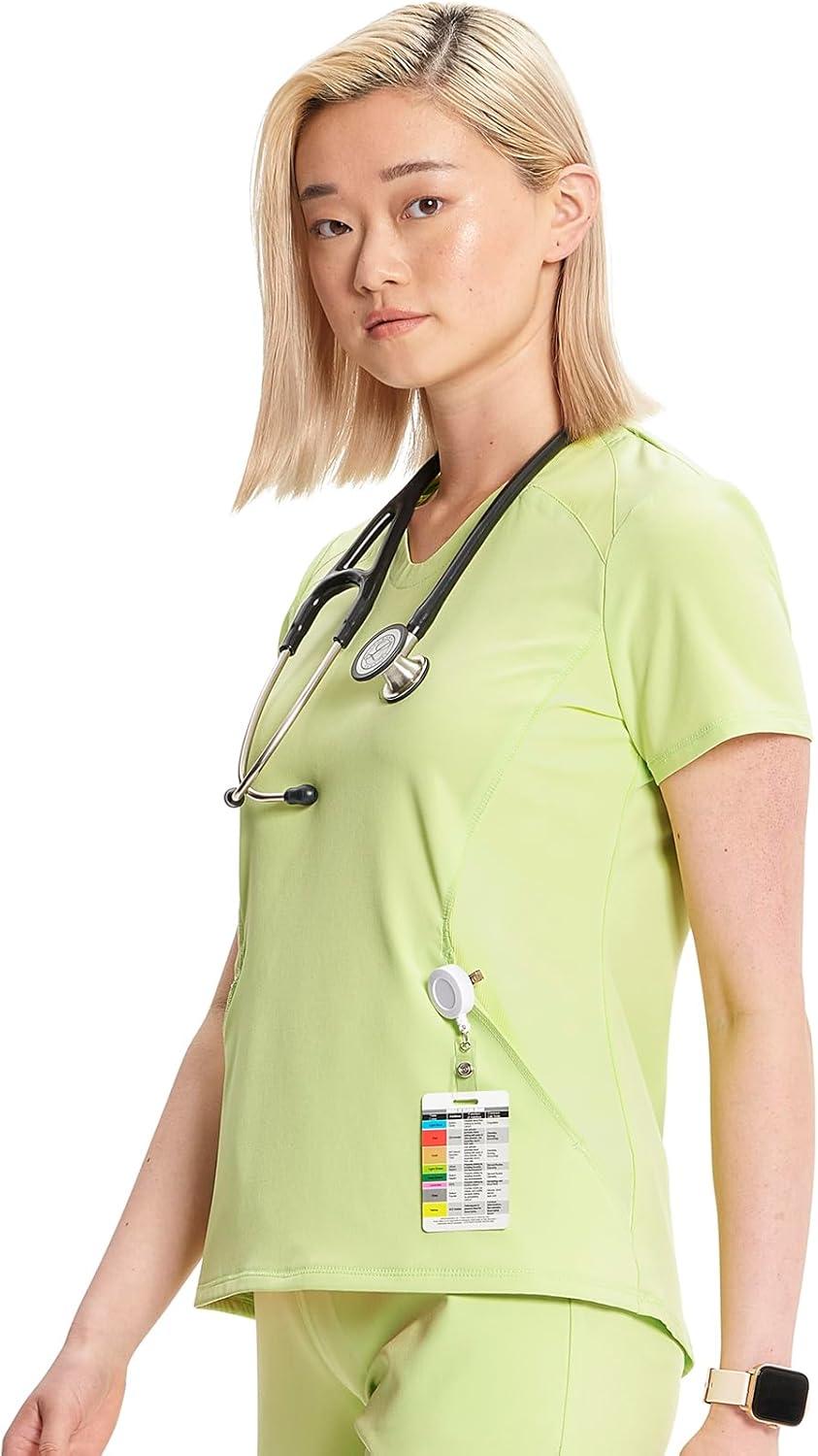imageCherokee Infinity Womens VNeck Scrub Top Kangaroo Pocket HighLow Hem RibKnit Panels amp PROTX2 Technology IN620AGreen Energy