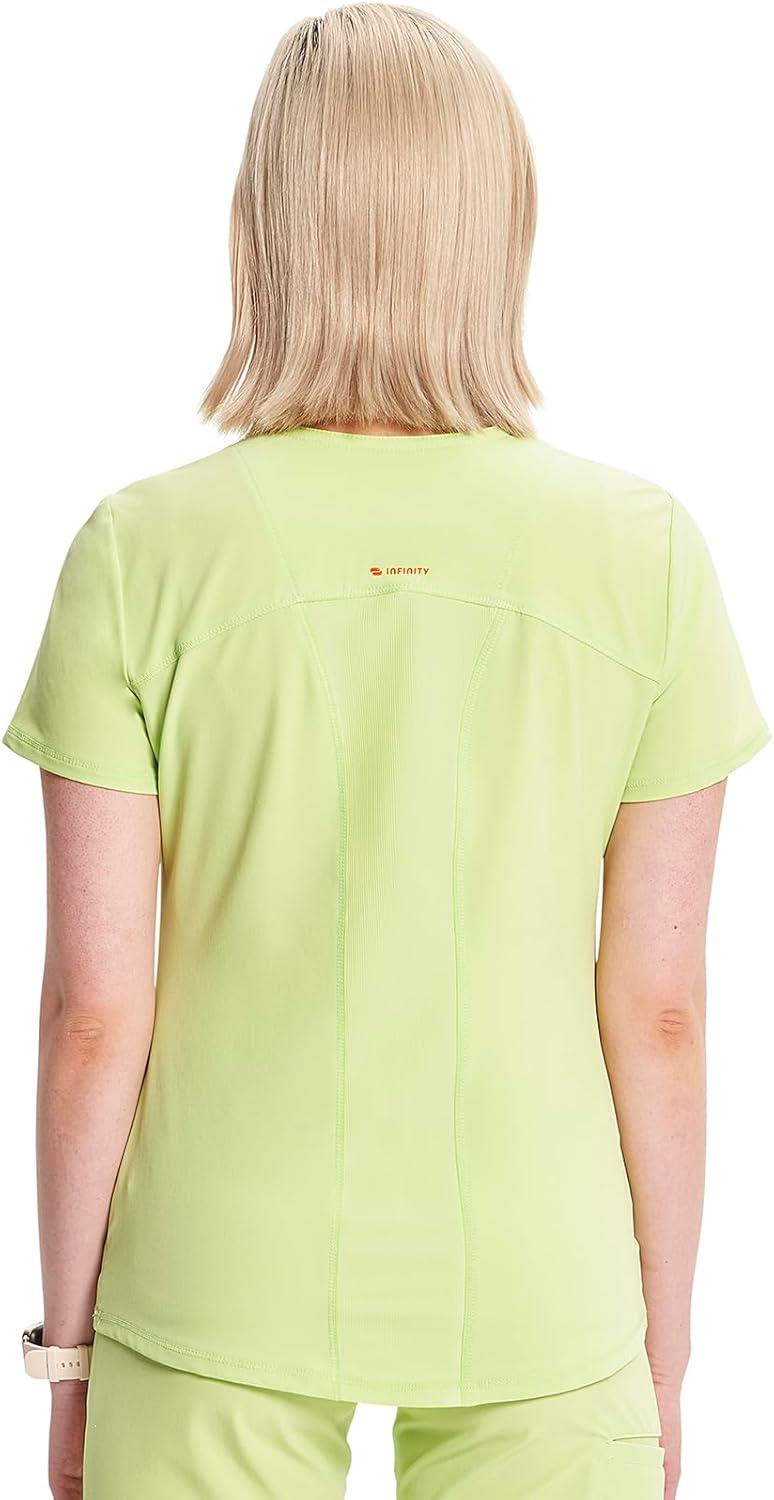 imageCherokee Infinity Womens VNeck Scrub Top Kangaroo Pocket HighLow Hem RibKnit Panels amp PROTX2 Technology IN620AGreen Energy