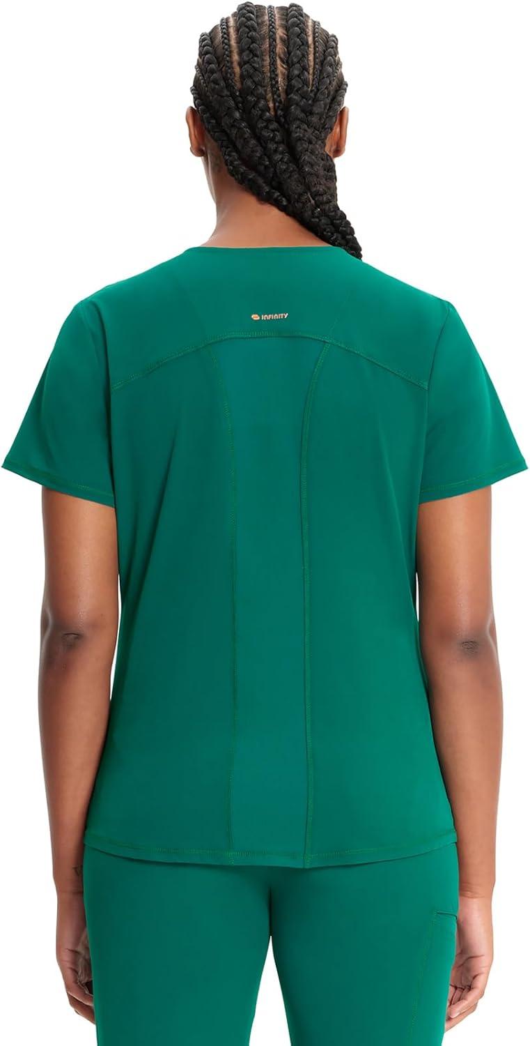 imageCherokee Infinity Womens VNeck Scrub Top Kangaroo Pocket HighLow Hem RibKnit Panels amp PROTX2 Technology IN620AHunter