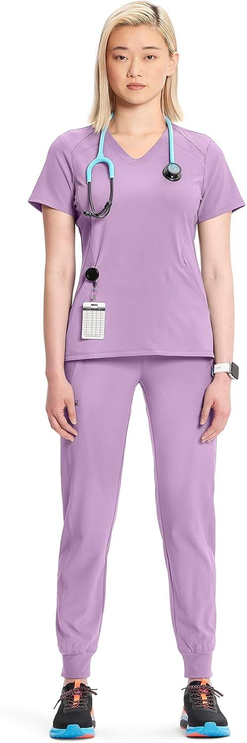 imageCherokee Infinity Womens VNeck Scrub Top Kangaroo Pocket HighLow Hem RibKnit Panels amp PROTX2 Technology IN620ALivewire Lilac