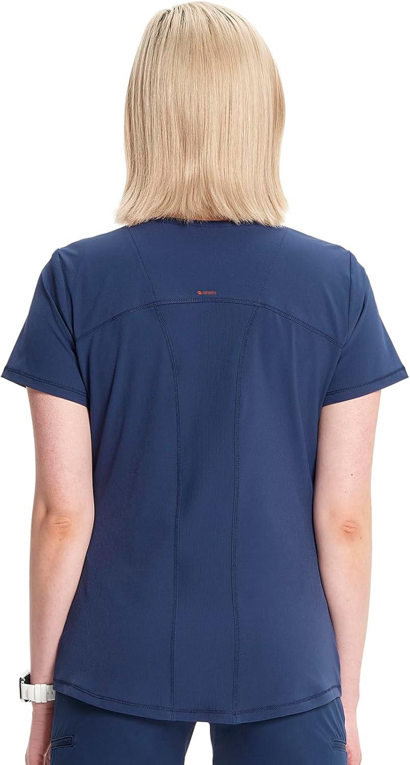 imageCherokee Infinity Womens VNeck Scrub Top Kangaroo Pocket HighLow Hem RibKnit Panels amp PROTX2 Technology IN620ANavy