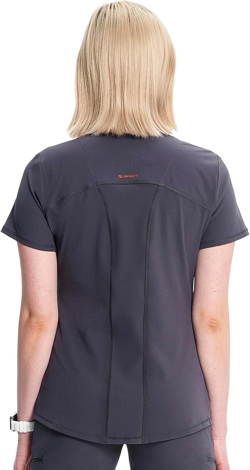 imageCherokee Infinity Womens VNeck Scrub Top Kangaroo Pocket HighLow Hem RibKnit Panels amp PROTX2 Technology IN620APewter
