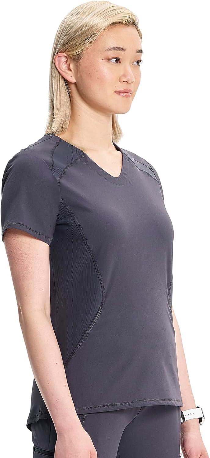 imageCherokee Infinity Womens VNeck Scrub Top Kangaroo Pocket HighLow Hem RibKnit Panels amp PROTX2 Technology IN620APewter