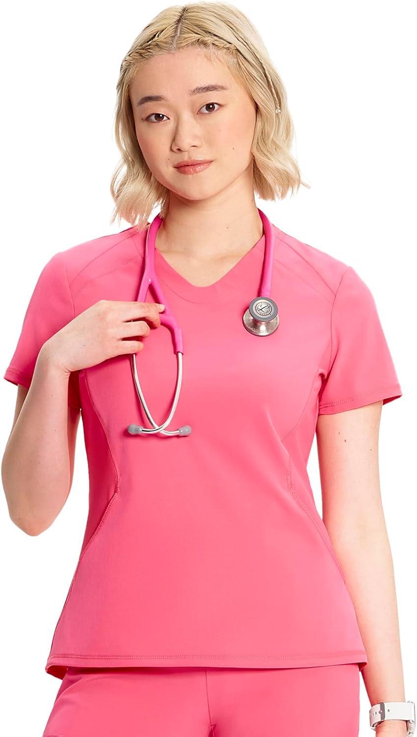 imageCherokee Infinity Womens VNeck Scrub Top Kangaroo Pocket HighLow Hem RibKnit Panels amp PROTX2 Technology IN620APower Pink